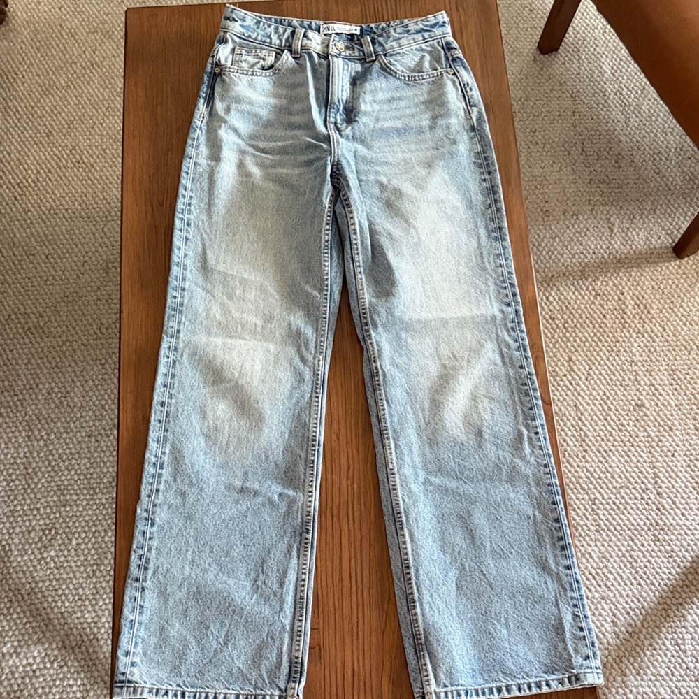 Zara Light Wash High-Rise Straight Jeans